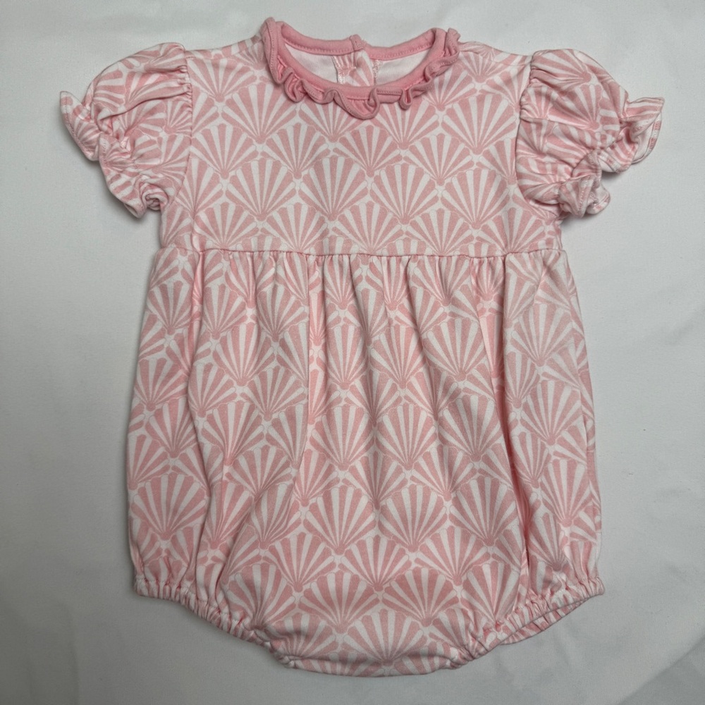 James & Lottie Pink Fan Shells Bubble Romper w Ruffles size 12m